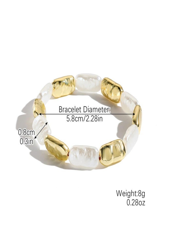 GLMOCM Baroque Pearl Bracelet for Women 14K Gold Pearl Statement Bracelet Dainty White Pearl Stretch Bracelets Birthday Jewelry Gift for Women (D) - Image 4